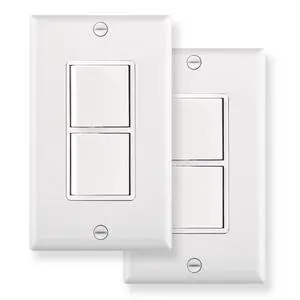 (2-Pack) Combination Rocker Switch and Receptacle, 15 Amp 120V, Single Pole Light Switch with Duplex Outlet, Wall Plate Included, UL Listed, Space-Saving Design for Bathroom & Kitchen, White (2-Pack) Combination Rocker Switch and Receptacle, 15 Amp 120V, Single Pole Light Switch with Duplex Outlet, Wall Plate Included, UL Listed, Space-Saving Design for Bathroom & Kitchen, White