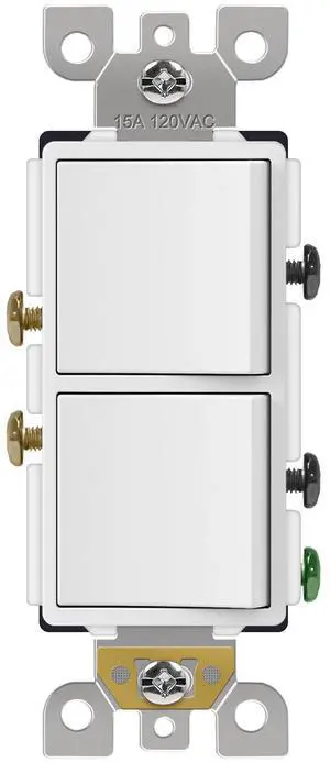 Double Rocker Decorator Light Switch, Dual Single Pole Paddle in-Wall Switch, Self-grounding Electrical On/Off Interrupter, 15A 120V, UL Listed, 1 Pack, White Double Rocker Decorator Light Switch, Dual Single Pole Paddle in-Wall Switch, Self-grounding Electrical On/Off Interrupter, 15A 120V, UL Listed, 1 Pack, White