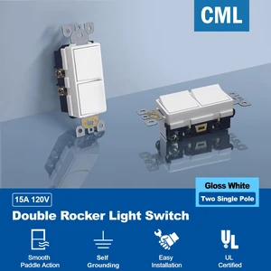 Double Rocker Decorator Light Switch, Two Single Pole Electrical Paddle Wall Switches, 15A 120V, Self-grounding On/Off Interrupter, UL Listed, 5 Pack, White Double Rocker Decorator Light Switch, Two Single Pole Electrical Paddle Wall Switches, 15A 120V, Self-grounding On/Off Interrupter, UL Listed, 5 Pack, White