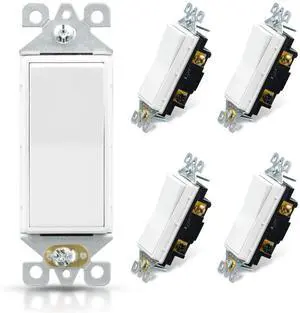 3 Way Decorative Light Switch, 15Amp, 120-277 Volt, AC Decorator Rocker Paddle Wall Switch Replacement, Self-Grounding, Residential and Commercial Grade, UL Listed (5 Pack, Glossy White) 3 Way Decorative Light Switch, 15Amp, 120-277 Volt, AC Decorator Rocker Paddle Wall Switch Replacement, Self-Grounding, Residential and Commercial Grade, UL Listed (5 Pack, Glossy White)