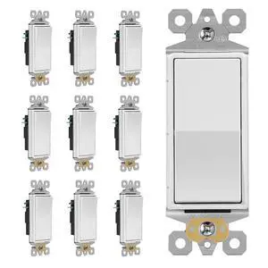 Decorator Rocker Light Switch, 15A Single Pole Decora Switch, White Decorator Rocker Light Switch, 15A Single Pole Decora Switch, White