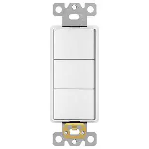 Triple Paddle Rocker Combination Decorator Switch, Ground terminal, Clamp-Type Back Insert Wiring, Copper Only, Single Pole, Residential Grade, 15A 120V-277V, 62755-W, White Triple Paddle Rocker Combination Decorator Switch, Ground terminal, Clamp-Type Back Insert Wiring, Copper Only, Single Pole, Residential Grade, 15A 120V-277V, 62755-W, White