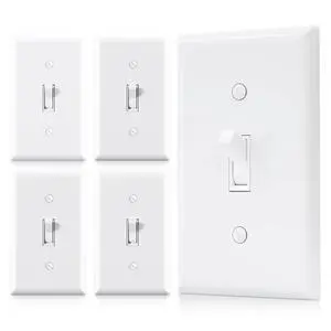 Single Pole Toggle Light Switch with Plate, 15 Amp, 120 Volt, Quiet Switch, in Wall On/Off, Self-Grounding, Residential and Commercial Grade, UL (5 Pack, Glossy White) Single Pole Toggle Light Switch with Plate, 15 Amp, 120 Volt, Quiet Switch, in Wall On/Off, Self-Grounding, Residential and Commercial Grade, UL (5 Pack, Glossy White)