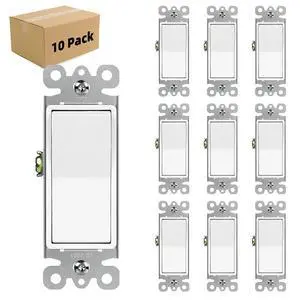 Single Pole Decorator Wall Light Switch Residential Grade Paddle Rocker Interrupter, 3 Wires Grounding Screw 15A 120V/277V UL Listed (10Pack) Single Pole Decorator Wall Light Switch Residential Grade Paddle Rocker Interrupter, 3 Wires Grounding Screw 15A 120V/277V UL Listed (10Pack)