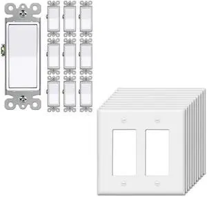20 Pack Single Pole Decorator Light Switch with Wallplate, 15A 120/277V, Rocker Paddle Wall Switch, On/Off Interrupter for LED and Other Lamps, UL Listed, White 20 Pack Single Pole Decorator Light Switch with Wallplate, 15A 120/277V, Rocker Paddle Wall Switch, On/Off Interrupter for LED and Other Lamps, UL Listed, White