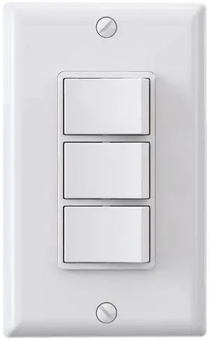 Decorator Triple Rocker Light Switch, Three Single Pole Electrical Paddle Switch, 15A 120V, in-Wall On/Off Switch, Self-grounding, Wall Plate is Included, UL Listed (1 Pack, Glossy White) Decorator Triple Rocker Light Switch, Three Single Pole Electrical Paddle Switch, 15A 120V, in-Wall On/Off Switch, Self-grounding, Wall Plate is Included, UL Listed (1 Pack, Glossy White)