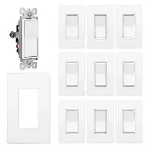 3 Way Decorator Light Switch with Screwless Wall Plate, 10 Pack 3 Way Decorator Light Switch with Screwless Wall Plate, 10 Pack