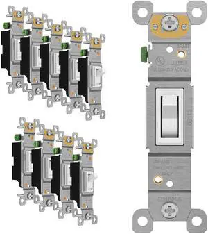 10 Pack Toggle Light Switch, Single Pole Wall Switch, White 10 Pack Toggle Light Switch, Single Pole Wall Switch, White