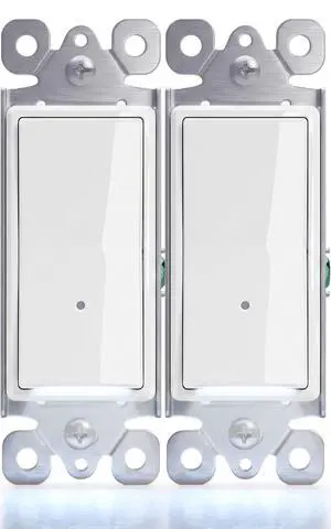Illuminated Light Switch, Single Pole, White,15A 120/277V, 2 Pack Illuminated Light Switch, Single Pole, White,15A 120/277V, 2 Pack