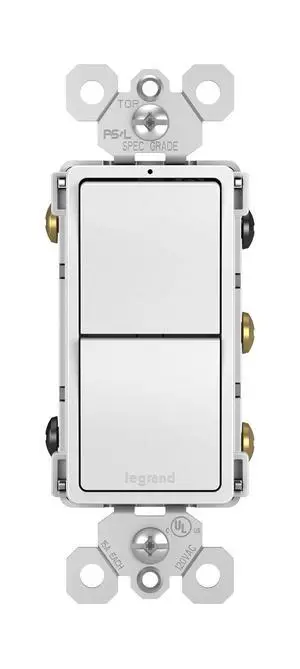 Legrand radiant RCD33WCC6 15 Amp Combination 2-in-1 Decorator Rocker Light Switch, Two 3-Way Switches, White (1 Count) Legrand radiant RCD33WCC6 15 Amp Combination 2-in-1 Decorator Rocker Light Switch, Two 3-Way Switches, White (1 Count)