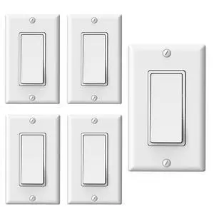 Matte White Single Pole Decorator Light Switch, 15A 120-277V, Paddle Rocker Replacement, On/Off Wall Switch, Self-Grounding, Residential Grade, Screw Wall Plate, UL/CUL (5 Pack) Matte White Single Pole Decorator Light Switch, 15A 120-277V, Paddle Rocker Replacement, On/Off Wall Switch, Self-Grounding, Residential Grade, Screw Wall Plate, UL/CUL (5 Pack)