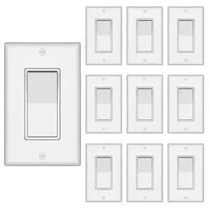 Quiet Single Pole Decorator Wall Light Switch with Wall Plate, 15A 120V/277V, On/Off Paddle Switch, Residential Grade - UL Listed, White (10) Quiet Single Pole Decorator Wall Light Switch with Wall Plate, 15A 120V/277V, On/Off Paddle Switch, Residential Grade - UL Listed, White (10)