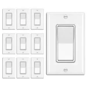 10 Pack 3-Way Decorator Wall Light Switch with Wallplate, 15A 120V/277V, Single Pole or Three Way, On/Off Paddle Rocker Interrupter, UL Listed, White 10 Pack 3-Way Decorator Wall Light Switch with Wallplate, 15A 120V/277V, Single Pole or Three Way, On/Off Paddle Rocker Interrupter, UL Listed, White