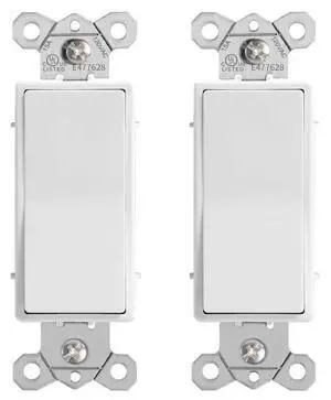 Single Pole Decorator Light Switch, 15A 120/277V, Paddle Rocker, On/Off Wall Switch, Residential Grade, White, UL/CUL Certified (2-Pack) Single Pole Decorator Light Switch, 15A 120/277V, Paddle Rocker, On/Off Wall Switch, Residential Grade, White, UL/CUL Certified (2-Pack)