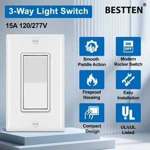 30 Bulk 3-Way Decorator Wall Light Switch with Wallplate, 3 Wire UL Listed, 15A 120V/277V, Single Pole or Three Way, On/Off Rocker Paddle Wall Switch, Residential and Commercial Grade, White 30 Bulk 3-Way Decorator Wall Light Switch with Wallplate, 3 Wire UL Listed, 15A 120V/277V, Single Pole or Three Way, On/Off Rocker Paddle Wall Switch, Residential and Commercial Grade, White