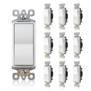 10 Pack 3-Way Decorator Light Switch, Single Pole or Three Way Paddle Rocker Light Switch, 15A 120/277V Electrical Wall Switches, Self-Grounding, Residential Grade, White 10 Pack 3-Way Decorator Light Switch, Single Pole or Three Way Paddle Rocker Light Switch, 15A 120/277V Electrical Wall Switches, Self-Grounding, Residential Grade, White