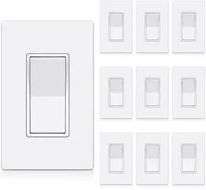10-Pack Single Pole Wall Light Switch with Screwless Wallplate 10-Pack Single Pole Wall Light Switch with Screwless Wallplate