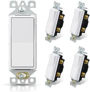 Matte White Single Pole Decorator Light Switch, 15Amp, 120-277V, Decorative Paddle Rocker Switch Replacement, On/Off Wall Switch, Self-Grounding, Residential/Commercial Grade, UL/CUL (5 Pack) Matte White Single Pole Decorator Light Switch, 15Amp, 120-277V, Decorative Paddle Rocker Switch Replacement, On/Off Wall Switch, Self-Grounding, Residential/Commercial Grade, UL/CUL (5 Pack)