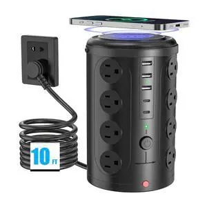 Surge Protector Power Strip,Desk Charging Station with 15W Wireless Charger, Multiple Outlets Charging Station with 16 AC Outlets & 5 USB (2 USB C) Port, for Home, Office, Dorm Room10FT Surge Protector Power Strip,Desk Charging Station with 15W Wireless Charger, Multiple Outlets Charging Station with 16 AC Outlets & 5 USB (2 USB C) Port, for Home, Office, Dorm Room10FT