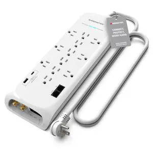 Power Surge Protector w/ 4050 Joule Rating Heavy Duty 6 FT Surge Protector Power Strip w/ 12 Outlets, 2 USB, 2 Coax, 2 Ethernet Ports Fireproof MOV, Dual Mode, Clean Tech (White) Power Surge Protector w/ 4050 Joule Rating Heavy Duty 6 FT Surge Protector Power Strip w/ 12 Outlets, 2 USB, 2 Coax, 2 Ethernet Ports Fireproof MOV, Dual Mode, Clean Tech (White)