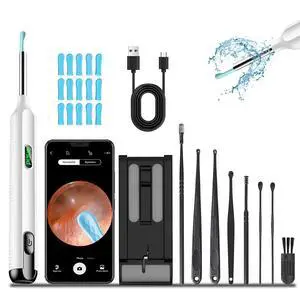 Ear Wax Removal Tool Camera, Ear Cleaner with Camera, 1200P HD Ear Camera with 6 LED Light, Ear Cleaning Kit with 15 Pcs Replacement Tips for iPhone & Android Phones White Ear Wax Removal Tool Camera, Ear Cleaner with Camera, 1200P HD Ear Camera with 6 LED Light, Ear Cleaning Kit with 15 Pcs Replacement Tips for iPhone & Android Phones White