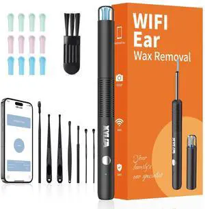Ear Wax Removal Kit WiFi Ear Cleaner 1920P FHD Ear Camera,Ear wax remover with 8 PCS Ear Cleaning Kit,Ear Scope Otoscope with 6 LED Lights,Silicone Ear Wax Removal Tool for iOS & Android (Black) Ear Wax Removal Kit WiFi Ear Cleaner 1920P FHD Ear Camera,Ear wax remover with 8 PCS Ear Cleaning Kit,Ear Scope Otoscope with 6 LED Lights,Silicone Ear Wax Removal Tool for iOS & Android (Black)