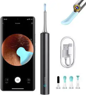 Ear Wax Removal, Ear Cleaner with Ear Camera, 5 Megapixels 1080P Ear Scope, Ear Picker with 6 LED Lights, Full Set Ear Wax Removal Tool with 4 Ear Scoops, Black Ear Wax Removal, Ear Cleaner with Ear Camera, 5 Megapixels 1080P Ear Scope, Ear Picker with 6 LED Lights, Full Set Ear Wax Removal Tool with 4 Ear Scoops, Black