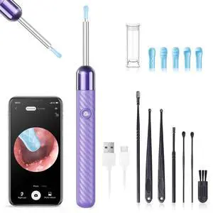 Ear Wax Removal Tool - Ear Cleaner with 1080P Camera - Ear Canal Cleaner - Ear Cleaning Kit with 6 Ear Spoon - Ear Camera for iOS & Android - Birthday Gifts for Women - Purple Ear Wax Removal Tool - Ear Cleaner with 1080P Camera - Ear Canal Cleaner - Ear Cleaning Kit with 6 Ear Spoon - Ear Camera for iOS & Android - Birthday Gifts for Women - Purple