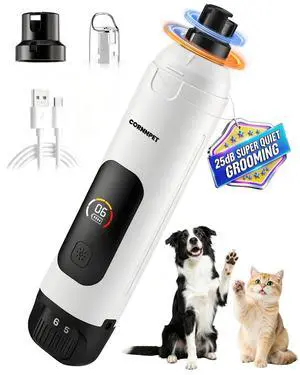 Dog Nail Grinder with New LCD Display,25dB Quiet 6-Speed Dog Nail Trimmer Avoid Anxiety,1.5H Fast Charge,2 LED Safe Lights,50% More Power - Painless Pets Nails Grinding - White Dog Nail Grinder with New LCD Display,25dB Quiet 6-Speed Dog Nail Trimmer Avoid Anxiety,1.5H Fast Charge,2 LED Safe Lights,50% More Power - Painless Pets Nails Grinding - White