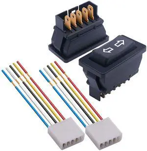2Pcs 5 Pin Car Window Switch 12V 20A Control Power Window Lift RV Slide Out Momentary Rocker Switch with Wiring Harness 2Pcs 5 Pin Car Window Switch 12V 20A Control Power Window Lift RV Slide Out Momentary Rocker Switch with Wiring Harness