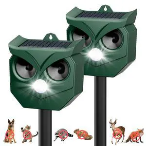 Solar Animal Deterrent Outdoor 2 Pack, Ultrasonic Motion Activated Repeller with LED Strobe, Waterproof for Unwanted Animals - Protect Garden Yard Lawn from Cats Squirrels Deer Raccoons Skunks Solar Animal Deterrent Outdoor 2 Pack, Ultrasonic Motion Activated Repeller with LED Strobe, Waterproof for Unwanted Animals - Protect Garden Yard Lawn from Cats Squirrels Deer Raccoons Skunks