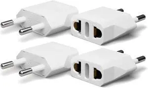 European Travel Plug Adapter, US to Europe Type C, 4 Pack, White European Travel Plug Adapter, US to Europe Type C, 4 Pack, White