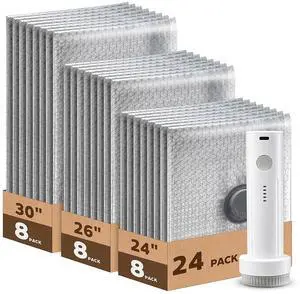 24 Packs Vacuum Storage Bags with Electric Pump, Vacuum Seal Bags for Storage with Rechargeable Air Pump, Compression Packing Cubes for Clothing Organization, Space Saver for Suitcases and Luggage 24 Packs Vacuum Storage Bags with Electric Pump, Vacuum Seal Bags for Storage with Rechargeable Air Pump, Compression Packing Cubes for Clothing Organization, Space Saver for Suitcases and Luggage