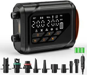 Electric Paddle Board Pump, Rechargeable SUP Pump with 12V Car Power, Auto-Off to 20 PSI, Dual-Stage Portable Air Pump with Deflate, 7 Nozzles for Paddle Boards, Kayaks & Inflatables Electric Paddle Board Pump, Rechargeable SUP Pump with 12V Car Power, Auto-Off to 20 PSI, Dual-Stage Portable Air Pump with Deflate, 7 Nozzles for Paddle Boards, Kayaks & Inflatables