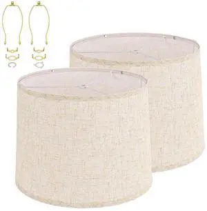 Lamp Shade 2 Pack,Drum Linen Lampshades Replacement(11.6"x12.6"x9.8"),Beige Lamp Shade 2 Pack,Drum Linen Lampshades Replacement(11.6"x12.6"x9.8"),Beige