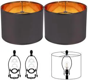 Black Lamp Shades Drum Set Of 2 Medium Gold 12-Inch Replacement Lamp Shades For Table Lamps,Floor Lamps,Diy Pendant Lights, Wall Lights,Harp Holder Included,Requires Assembly. (Black) Black Lamp Shades Drum Set Of 2 Medium Gold 12-Inch Replacement Lamp Shades For Table Lamps,Floor Lamps,Diy Pendant Lights, Wall Lights,Harp Holder Included,Requires Assembly. (Black)