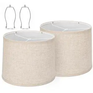 drum lamp shades Set of 2 for table lamps 11.6" Top x 12.6" Bottom x 9.8" High, Qvtekn Medium Beige Lampshades for floor lamps (Spider Fitter), Natural Linen Handcrafted with Easy Assembly drum lamp shades Set of 2 for table lamps 11.6" Top x 12.6" Bottom x 9.8" High, Qvtekn Medium Beige Lampshades for floor lamps (Spider Fitter), Natural Linen Handcrafted with Easy Assembly