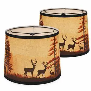 Rustic Deer Printed Large Drum Lamp Shades Set of 2. Easy Assembly.11.4"x13"x10" Barrel Brown Lamp Shade For Cabin Lodge Decoration.Replacement Lamp Shades For Table Lamps(Spider Model) Rustic Deer Printed Large Drum Lamp Shades Set of 2. Easy Assembly.11.4"x13"x10" Barrel Brown Lamp Shade For Cabin Lodge Decoration.Replacement Lamp Shades For Table Lamps(Spider Model)