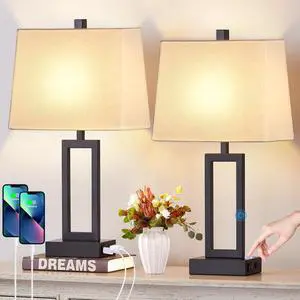 23.5" Touch Control Table Lamps Set of 2, Bedside Lamp with 2 USB Ports & AC Outlet, 3-Way Dimmable Nightstand Lamp with White Linen Shade for Living Room Bedroom End Table Office(2 LED Bulb Included) 23.5" Touch Control Table Lamps Set of 2, Bedside Lamp with 2 USB Ports & AC Outlet, 3-Way Dimmable Nightstand Lamp with White Linen Shade for Living Room Bedroom End Table Office(2 LED Bulb Included)