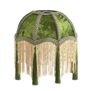 Lampshade with tassels, Premium Classic Victorian, Style Bell Shape Scallop velvet top replacement lamp,9.8Width 11.3height(olive green) Lampshade with tassels, Premium Classic Victorian, Style Bell Shape Scallop velvet top replacement lamp,9.8Width 11.3height(olive green)