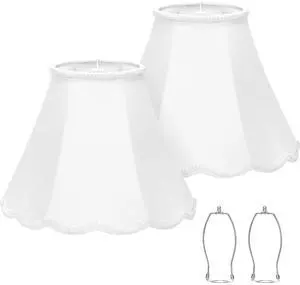 Scalloped Lamp Shades Set of 2, White Lamp Shade with Petal Edge Braid, 6.1"Top x 13"Bottom x 9.6"High, Bell Lamp Shades for Table Lamps Floor Lamps, Spider, Harp Holders Included, Easy Assembly Scalloped Lamp Shades Set of 2, White Lamp Shade with Petal Edge Braid, 6.1"Top x 13"Bottom x 9.6"High, Bell Lamp Shades for Table Lamps Floor Lamps, Spider, Harp Holders Included, Easy Assembly