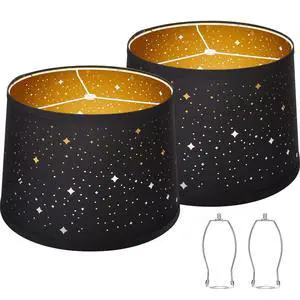 Black Drum Lampshades Set of 2 with Sky Stars Design, 11.6" x 12.6" x 9.8" Black Drum Lampshades Set of 2 with Sky Stars Design, 11.6" x 12.6" x 9.8"