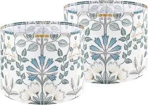 Lamp Shades Set of 2,13" D x 10" H,Blue Green Floral Drum Shade Lamp Shades Set of 2,13" D x 10" H,Blue Green Floral Drum Shade