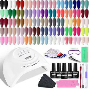 Gel Nail Polish Kit 60 PCS with U V Light Soak off Base Top Coat 55 Shine Colors Gel Nail Kit Bright and Dark Brown Wine Red Series Manicure Set for Women and Girls Gel Nail Polish Kit 60 PCS with U V Light Soak off Base Top Coat 55 Shine Colors Gel Nail Kit Bright and Dark Brown Wine Red Series Manicure Set for Women and Girls