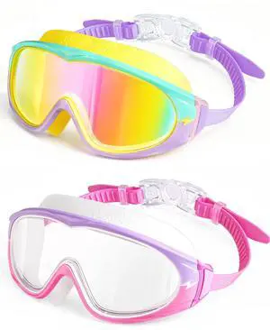 2 Pack Wide View Swimming Goggles, No Leaking Kids Swim Goggles with Anti-Fog/UV HD View Kids Goggles Boys Girls 5-15 2 Pack Wide View Swimming Goggles, No Leaking Kids Swim Goggles with Anti-Fog/UV HD View Kids Goggles Boys Girls 5-15