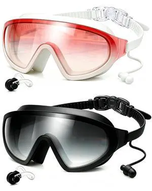 Swim Goggles 2 Pack, Anti Fog&UV Rimless Wide View Gradient Swimming Goggles for Adult Father's Day, No Leak for Men Women Beach (Black & Pink, 2 Pack) Swim Goggles 2 Pack, Anti Fog&UV Rimless Wide View Gradient Swimming Goggles for Adult Father's Day, No Leak for Men Women Beach (Black & Pink, 2 Pack)