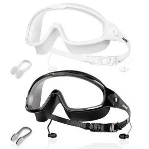 New Adult Wide View Swim Goggles, Anti-Fog/UV No Leak Swimming Goggles with Ear Plugs for Men & Women New Adult Wide View Swim Goggles, Anti-Fog/UV No Leak Swimming Goggles with Ear Plugs for Men & Women
