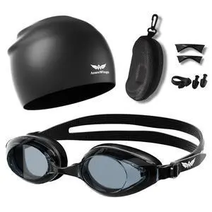 Swim Goggles + Swim Cap Women Men Adult Kit, Anti-Fog UV No Leak - Upgraded HD Racing Goggles Swimming for Men & Women, Black-Smoke + Cap Swim Goggles + Swim Cap Women Men Adult Kit, Anti-Fog UV No Leak - Upgraded HD Racing Goggles Swimming for Men & Women, Black-Smoke + Cap