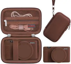 Camera Case for Sony ZV-1 Digital Camera, Sony ZV1 Digital Vlogging Camera Hard Carrying Case + Soft Silicone Cover with Removable Lens Cover, Coffee color Camera Case for Sony ZV-1 Digital Camera, Sony ZV1 Digital Vlogging Camera Hard Carrying Case + Soft Silicone Cover with Removable Lens Cover, Coffee color