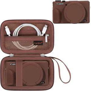 Case for Canon PowerShot G7X Mark III Digital Camera, Hard Carrying Case + Soft Silicone Cover with Removable Lens Cover, Brown (Case Only) Case for Canon PowerShot G7X Mark III Digital Camera, Hard Carrying Case + Soft Silicone Cover with Removable Lens Cover, Brown (Case Only)